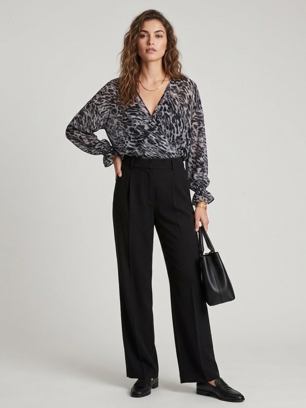 AllSaints Penny Ambient Animal Print High Low Chiffon Surplice Blouse SMALL